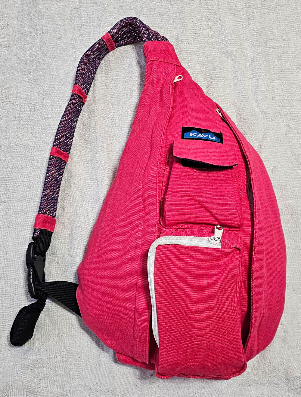 KAVU Rope Bag Sling Backpack Hot Pink Canvas Crossbody Shoulder Travel Hiking